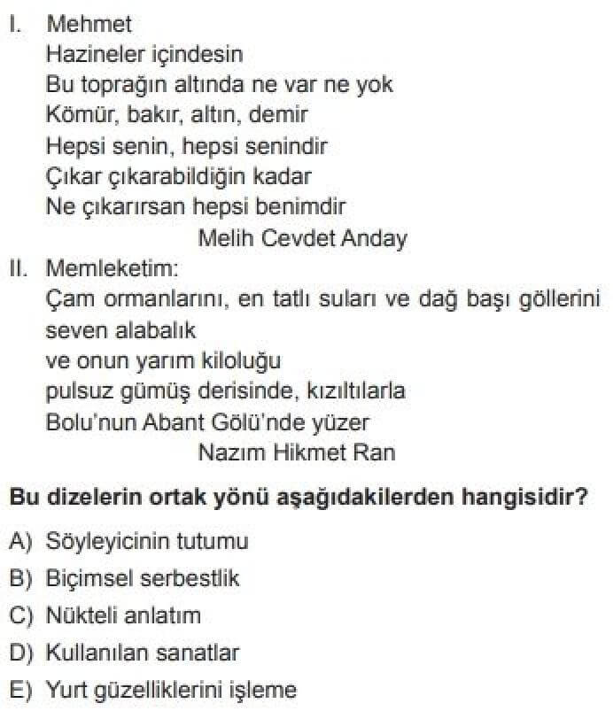 12. Sınıf Türk Edebiyatı Test 9 Garip Hareketi (I. Yeni) (1940-1950) - Soru 5