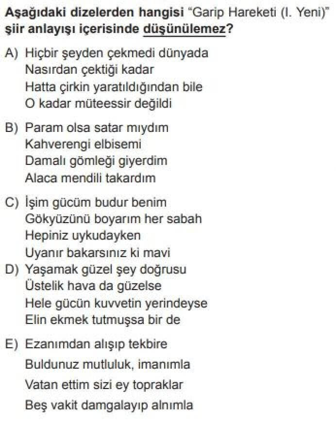 12. Sınıf Türk Edebiyatı Test 9 Garip Hareketi (I. Yeni) (1940-1950) - Soru 9