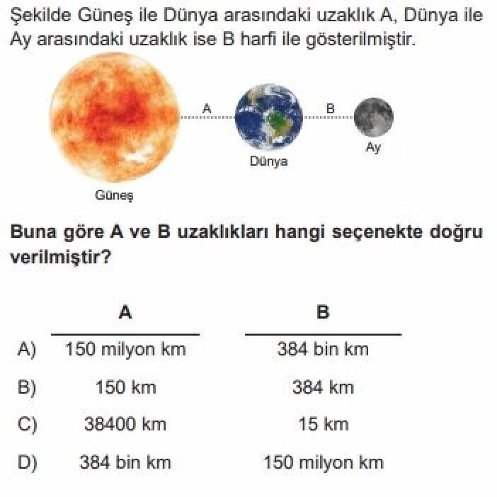 5. Sınıf Fen Bilimleri Test 2 Ay’ın Yapısı ve Özellikleri - Soru 8