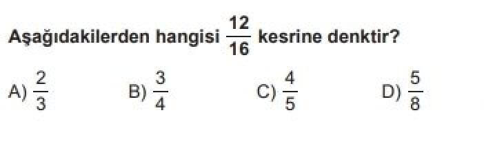 5. Sınıf Matematik Test 4 Kesirler - Soru 8