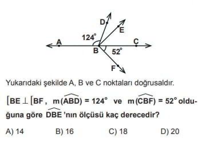 6. Sınıf Matematik Test 4 Açılar - Soru 9
