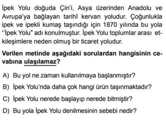 6. Sınıf Sosyal Bilgiler Test 6 İpek Yolu’nda Türkler – 2 - Soru 8