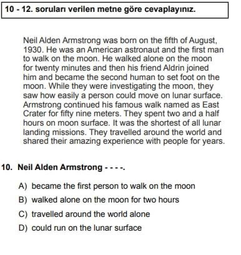 7. Sınıf İngilizce Test 16 Planets - Soru 10