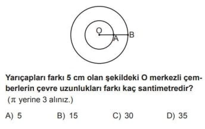 7. Sınıf Matematik Test 11 Çember ve Daire - Soru 5
