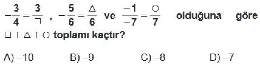 7. Sınıf Matematik Test 2 Rasyonel Sayılar - Soru 2