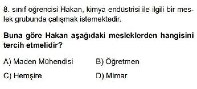 8. Sınıf Fen Bilgisi Test 20 Türkiye’de Kimya Endüstrisi - Soru 2