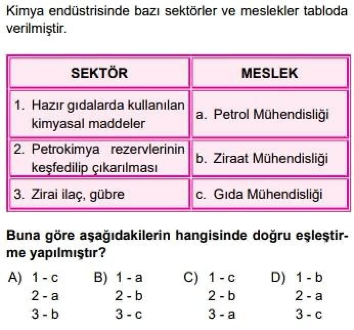 8. Sınıf Fen Bilgisi Test 20 Türkiye’de Kimya Endüstrisi - Soru 8