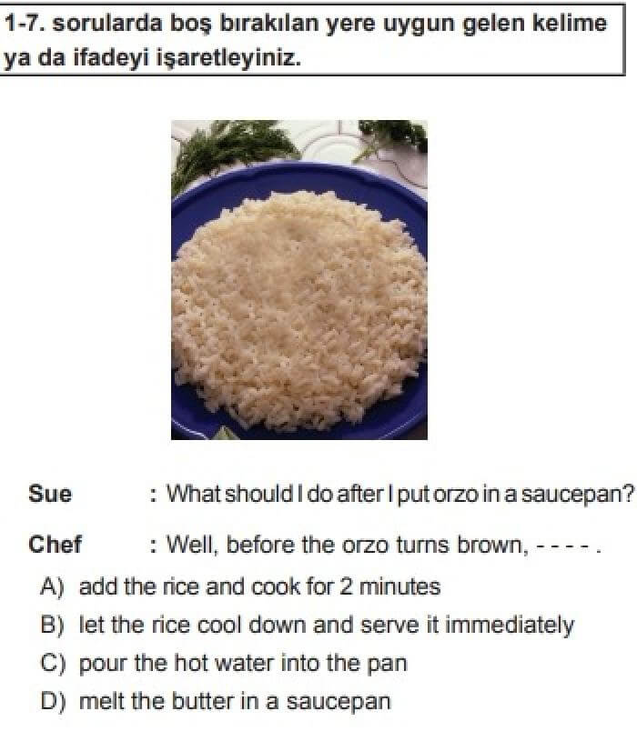 8. Sınıf İngilizce Test 6 Cooking -2 - Soru 1