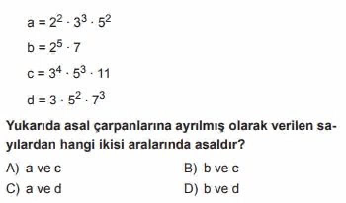 8. Sınıf Matematik Test 3 Aralarında Asal Sayılar - Soru 12