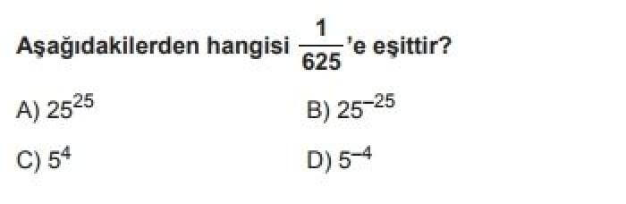 8. Sınıf Matematik Test 4 Üslü İfadeler – 1 - Soru 6