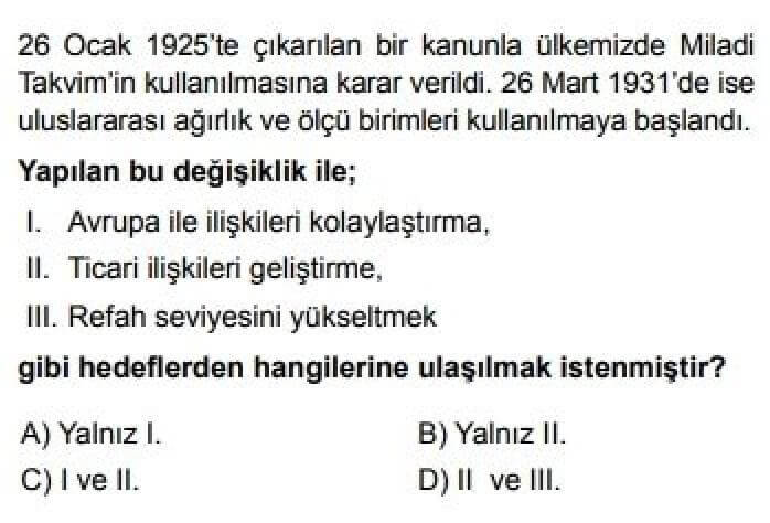 8. Sınıf T.C. İnkılap Tarihi ve Atatürkçülük Test 19 Çağdaş Türkiye Yolunda Adımlar – 5 - Soru 9