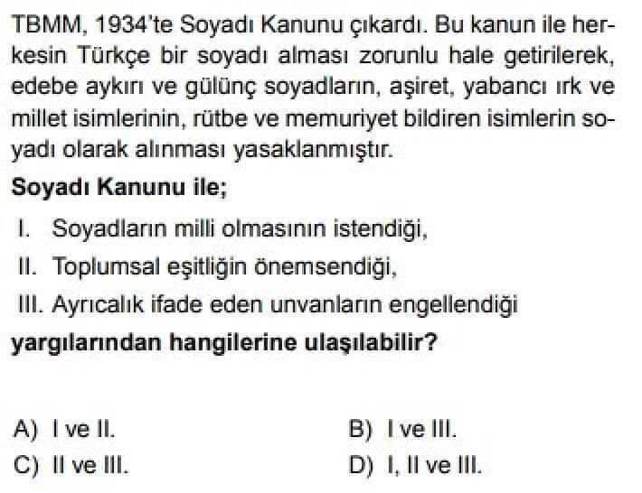 8. Sınıf T.C. İnkılap Tarihi ve Atatürkçülük Test 21 Çağdaş Türkiye Yolunda Adımlar – 7 - Soru 12