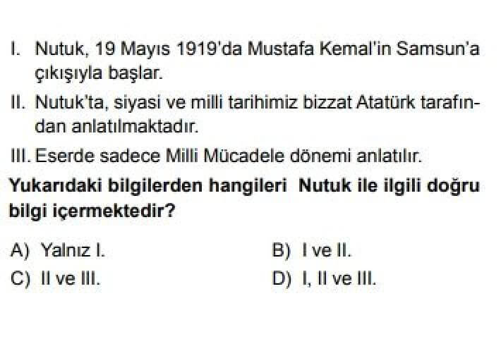 8. Sınıf T.C. İnkılap Tarihi ve Atatürkçülük Test 21 Çağdaş Türkiye Yolunda Adımlar – 7 - Soru 6