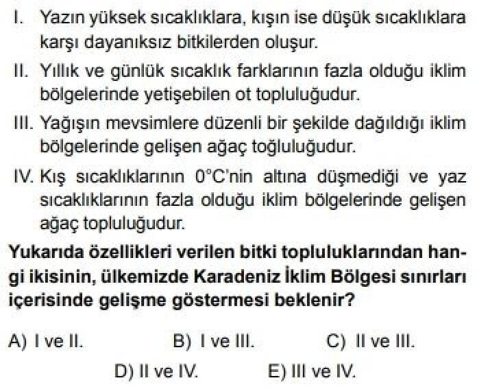 9. Sınıf Coğrafya Test 19 Türkiye’de Görülen İklim Tipleri - Soru 3