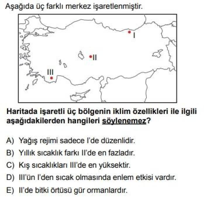 9. Sınıf Coğrafya Test 19 Türkiye’de Görülen İklim Tipleri - Soru 7