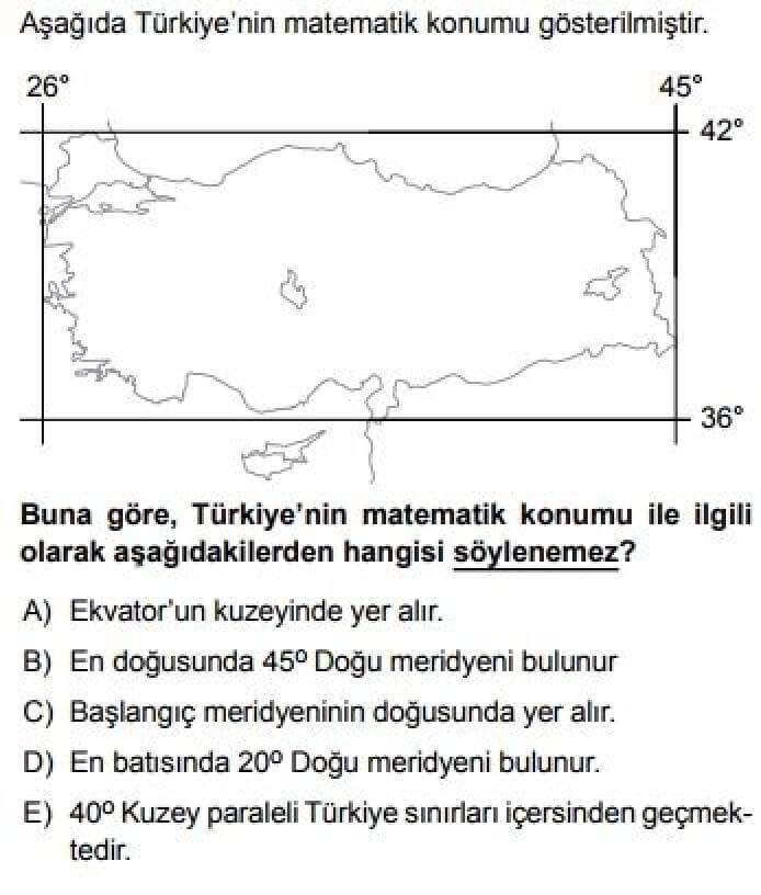 9.Sınıf Coğrafya Test 3 Türkiye’nin Konumu - Soru 4
