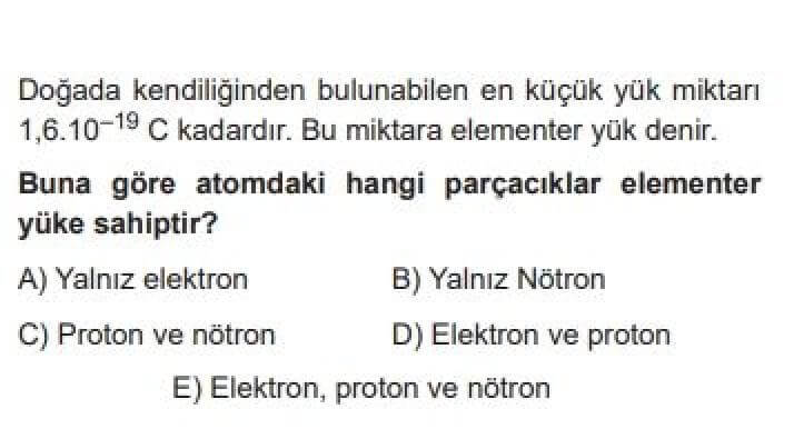 9. Sınıf Fizik Test 22 Elektrostatik – 1 - Soru 5