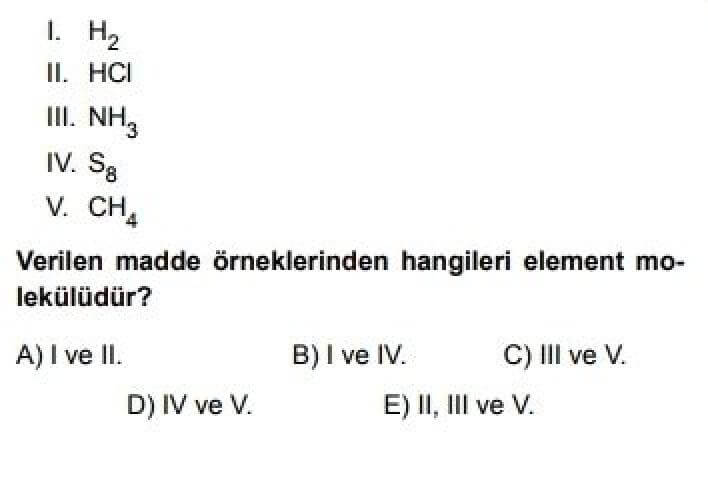 9. Sınıf Kimya Test 10 Kimyasal Türler Arası Etkileşim – 1 - Soru 9