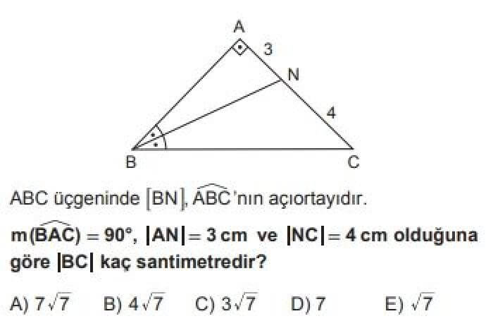 9. Sınıf Matematik Test 20 Dik Üçgen ve Trigonometri – 1 - Soru 3