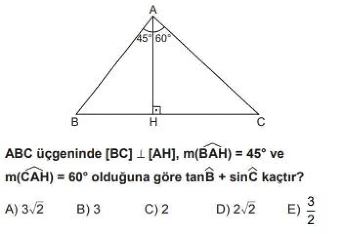 9. Sınıf Matematik Test 21 Dik Üçgen ve Trigonometri – 2 - Soru 6