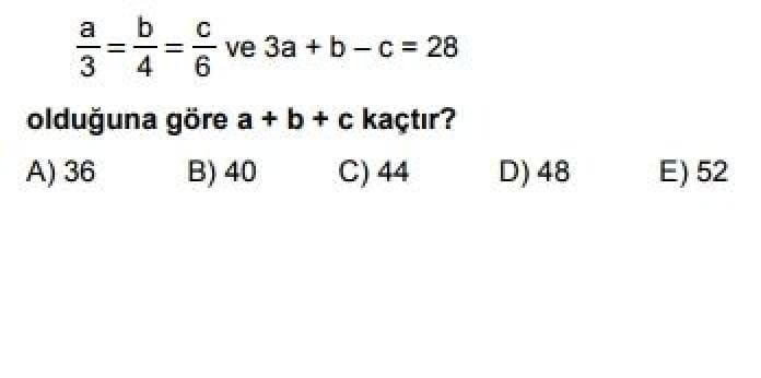 9. Sınıf Matematik Test 9 Oran ve Orantı - Soru 1
