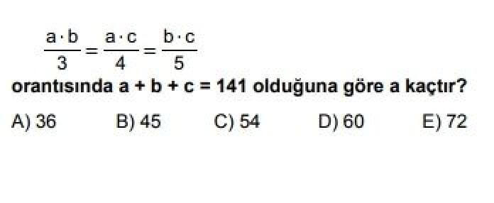 9. Sınıf Matematik Test 9 Oran ve Orantı - Soru 9