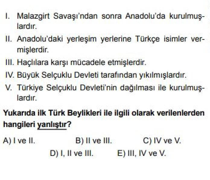 9. Sınıf Tarih Test 22 Türklerin İslamiyeti Kabulü ve Anadolu’ya Yerleşme -1 - Soru 9