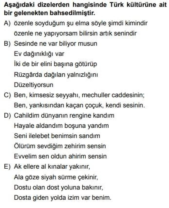 9. Sınıf Türk Dili Edebiyatı Test 18 Şiir / Gelenek ve Gerçeklik - Soru 8