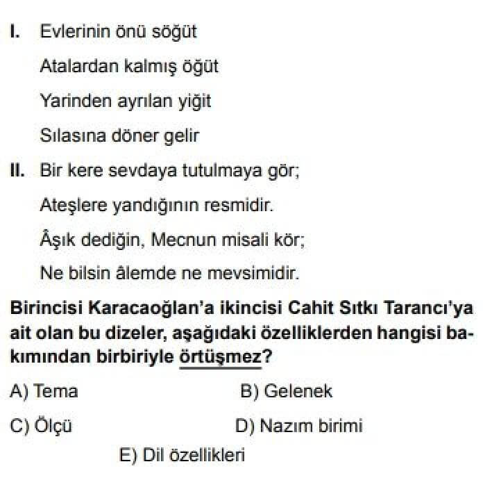 9. Sınıf Türk Dili Edebiyatı Test 18 Şiir / Gelenek ve Gerçeklik - Soru 9