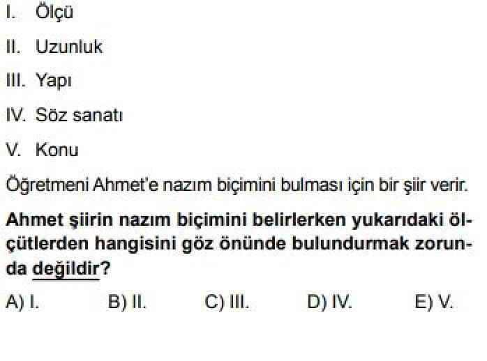 9. Sınıf Türk Dili ve Edebiyatı Test 16 Şiir / Yapı – Dil – İçerik - Soru 10
