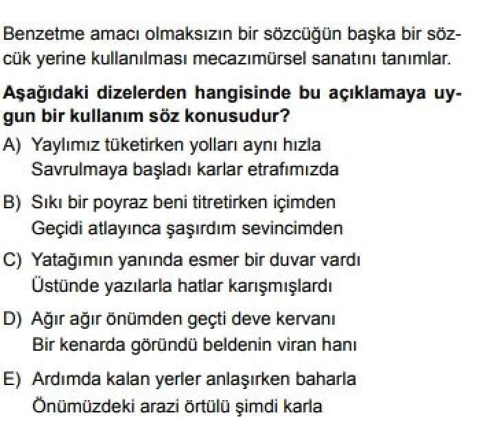 9. Sınıf Türk Dili ve Edebiyatı Test 16 Şiir / Yapı – Dil – İçerik - Soru 12