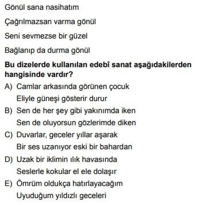 9. Sınıf Türk Dili ve Edebiyatı Test 16 Şiir / Yapı – Dil – İçerik - Soru 5