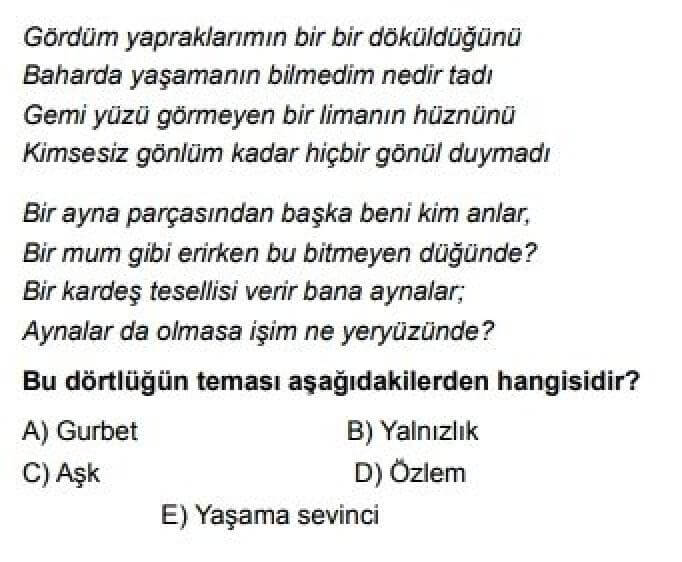 9. Sınıf Türk Dili ve Edebiyatı Test 16 Şiir / Yapı – Dil – İçerik - Soru 6