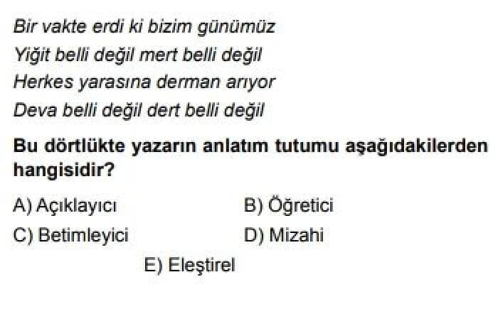 9. Sınıf Türk Dili ve Edebiyatı Test 16 Şiir / Yapı – Dil – İçerik - Soru 8