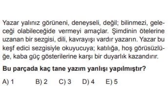 9.Sınıf Türk Dili ve Edebiyatı Test 5 Yazım Kuralları - Soru 2