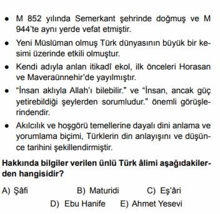 YKS Din Kültürü ve Ahlak Bilgisi B Test 11 İslamiyet ve Türkler - Soru 12