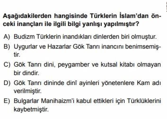 YKS Din Kültürü ve Ahlak Bilgisi B Test 11 İslamiyet ve Türkler - Soru 3