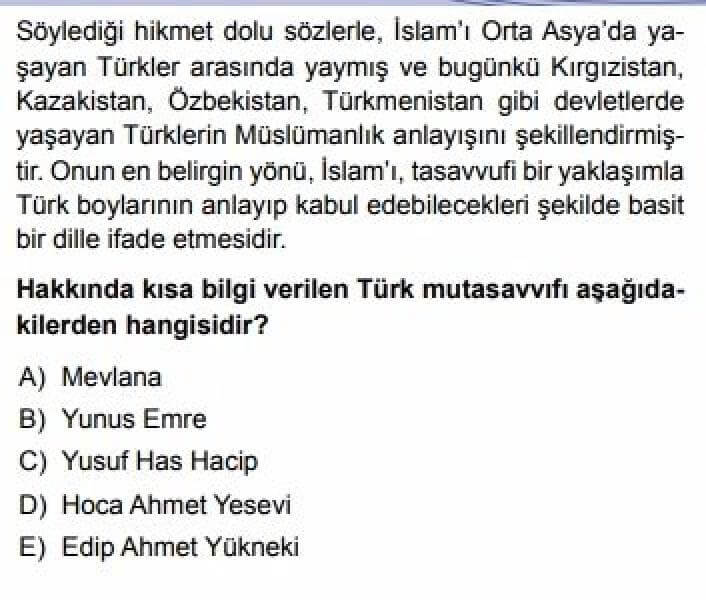 YKS Din Kültürü ve Ahlak Bilgisi B Test 11 İslamiyet ve Türkler - Soru 4