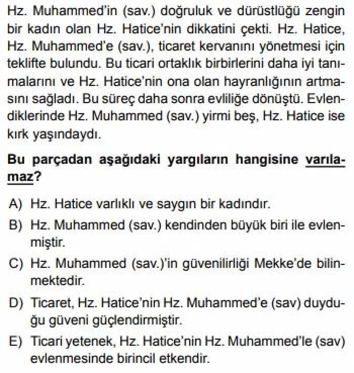 YKS Din Kültürü ve Ahlak Bilgisi B Test 5 Hz. Muhammed’in Hayatı -1 - Soru 1
