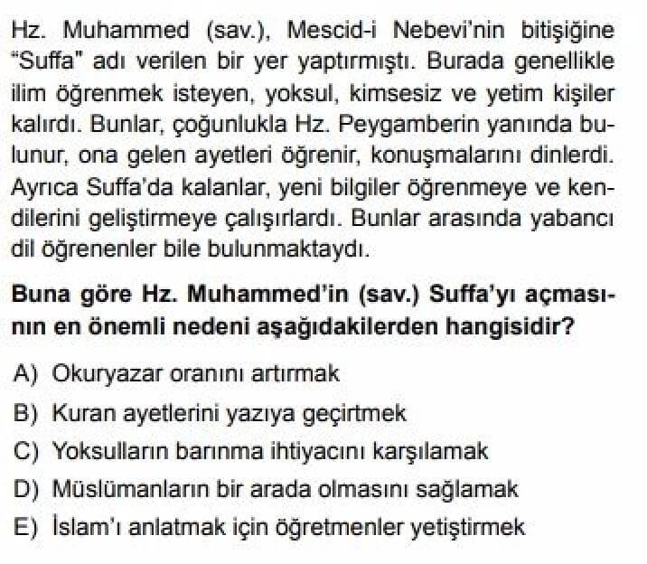 YKS Din Kültürü ve Ahlak Bilgisi B Test 6 Hz. Muhammed’in Hayatı -2 - Soru 12