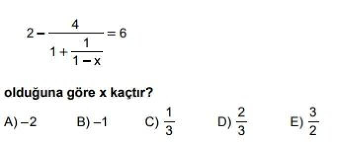 YKS Matematik A Test 13 Birinci Dereceden Bir Bilinmeyenli Denklemler - Soru 8