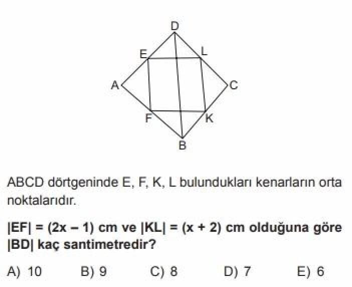 YKS Matematik B Test 18 Dörtgenler - Soru 6