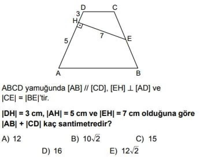 YKS Matematik B Test 20 Özel Dörtgenler – 2 - Soru 11