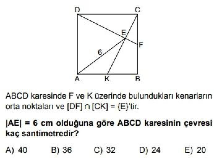 YKS Matematik B Test 20 Özel Dörtgenler – 2 - Soru 2