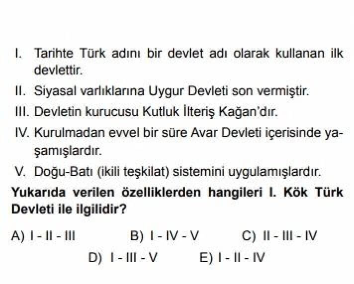 YKS Tarih B Test 4 İlk Türk Devletleri -1 - Soru 9