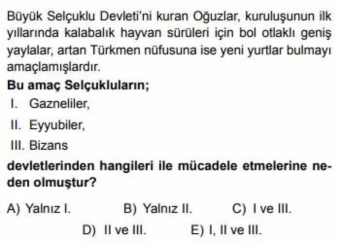 YKS Tarih B Test 8 Türk – İslam Devletleri – 2 - Soru 9