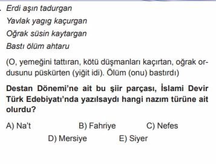 YKS Türk Dili ve Edebiyatı B Test 18 Divan Edebiyatı -1 - Soru 10