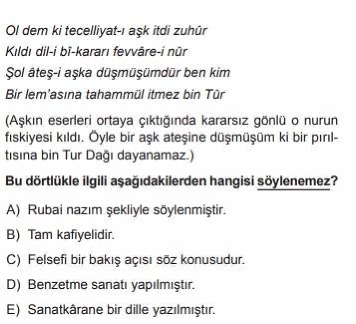 YKS Türk Dili ve Edebiyatı B Test 18 Divan Edebiyatı -1 - Soru 12