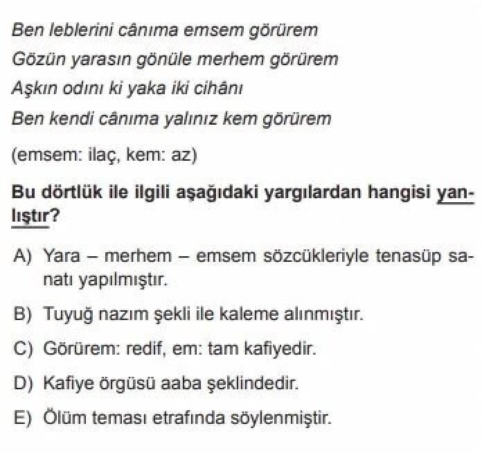 YKS Türk Dili ve Edebiyatı B Test 18 Divan Edebiyatı -1 - Soru 2