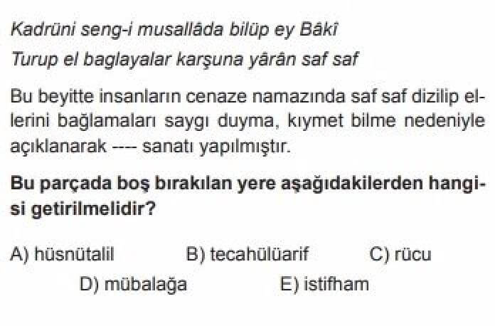 YKS Türk Dili ve Edebiyatı B Test 18 Divan Edebiyatı -1 - Soru 5